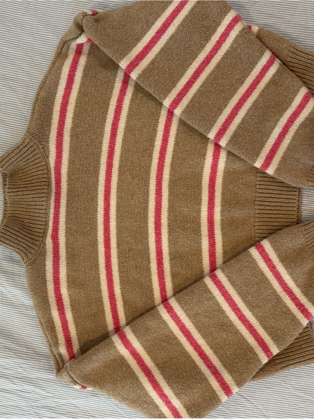 Forever 21 Brown Turtleneck Sweater with Pink and Cream Stripes